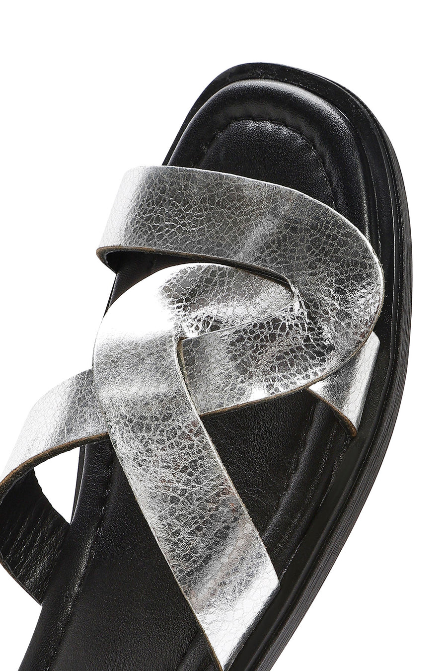 Women's Grey Metallic Leather Slippers