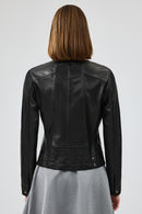 Linda Women's Black Short Leather Jacket | Derimod