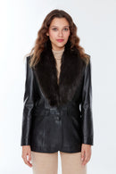 Noella Women's Black Fur Blazer Leather Jacket | Derimod