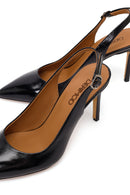 Women's Black Ankle Buckle Open Back Thin Heel Patent Leather Shoes | Derimod