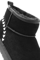 Women's Black Fur Detailed Suede Leather Boots | Derimod