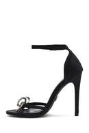Women's Black Ankle Strap Stone High Thin Heel Shoes | Derimod