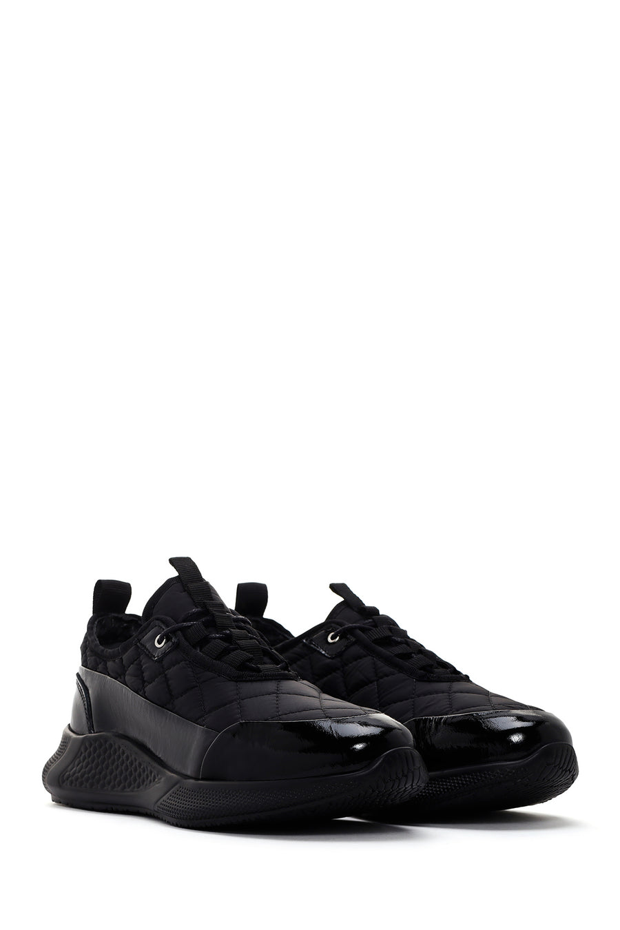 Women's Black Thick Soled Leather Sneaker