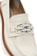 Women's Cream Leather Masculine Loafer | Derimod