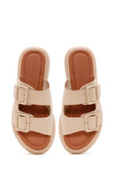 Kadın Bej Çift Tokalı Terlik | Derimod