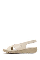 Woman Cream Buckled Comfort Leather Sandal | Derimod