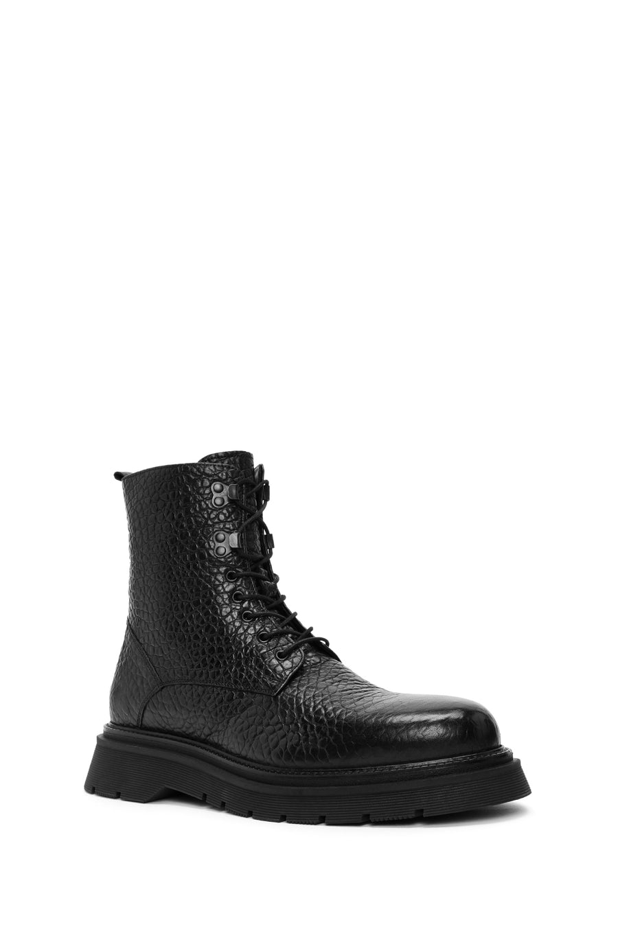 Men's Black Zippered Leather Casual Combat Boots
