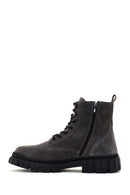 Men's Gray Zippered Casual Suede Leather Boots | Derimod