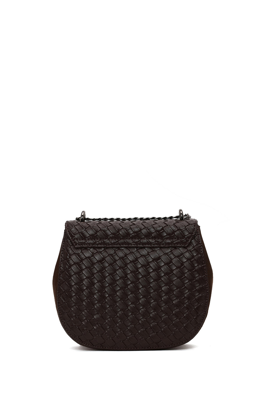 Woman Black Chain Long-Strap Braided Crossbody Bag