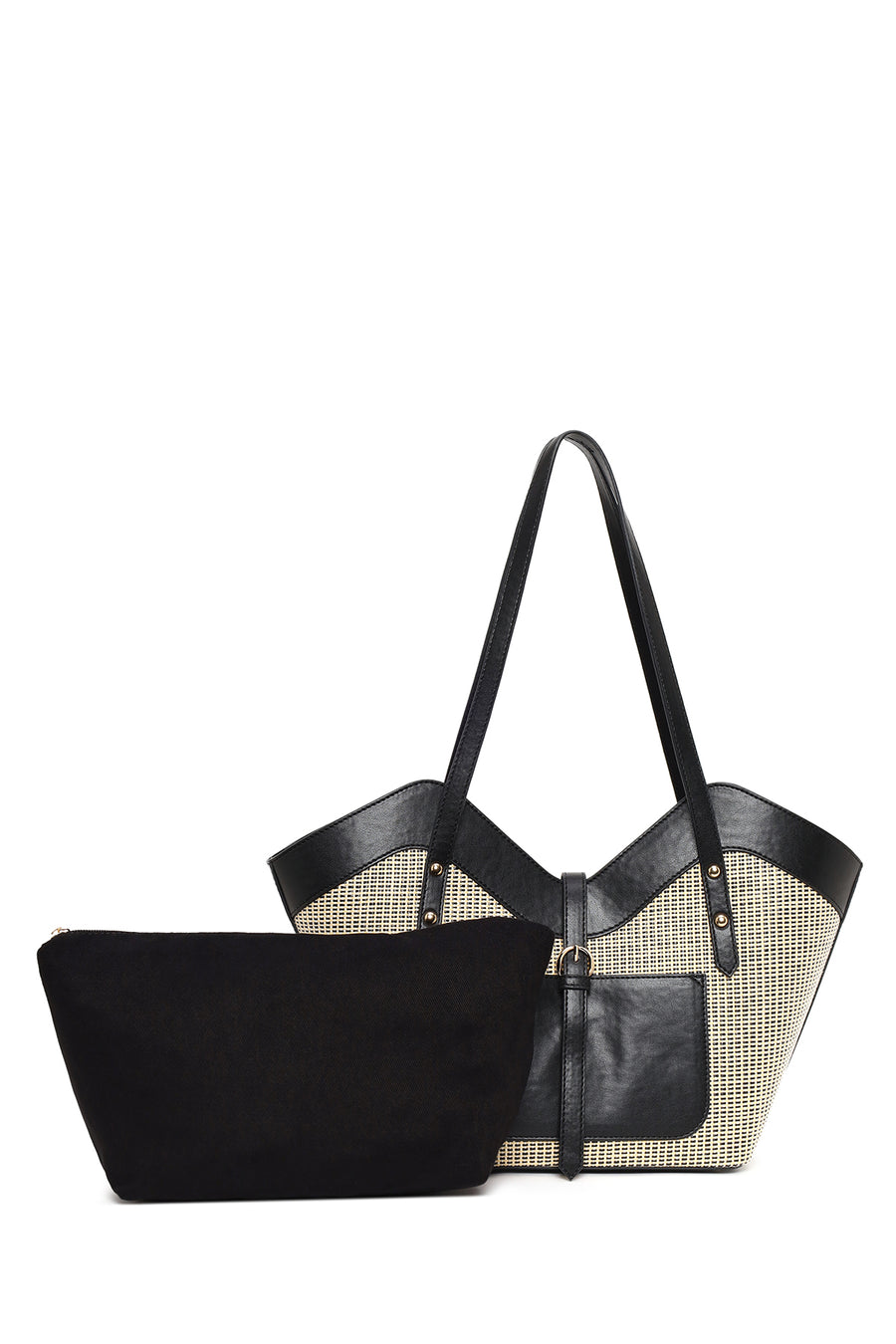 Woman Beige Wicker Shoulder Bag