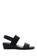 Women's Black Wedge Heeled Leather Sandals | Derimod