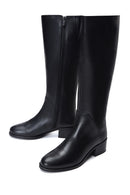 Women's Black Leather Zippered Heeled Boots | Derimod