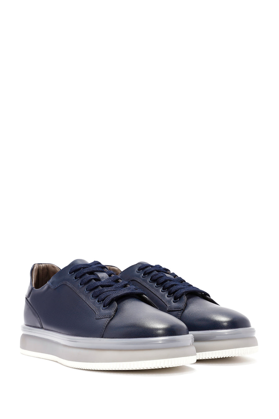 Men's Navy Blue Lace-Up Leather Sneaker