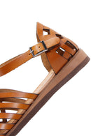 Women's Tan Ankle Strap Leather Bodrum Sandals | Derimod