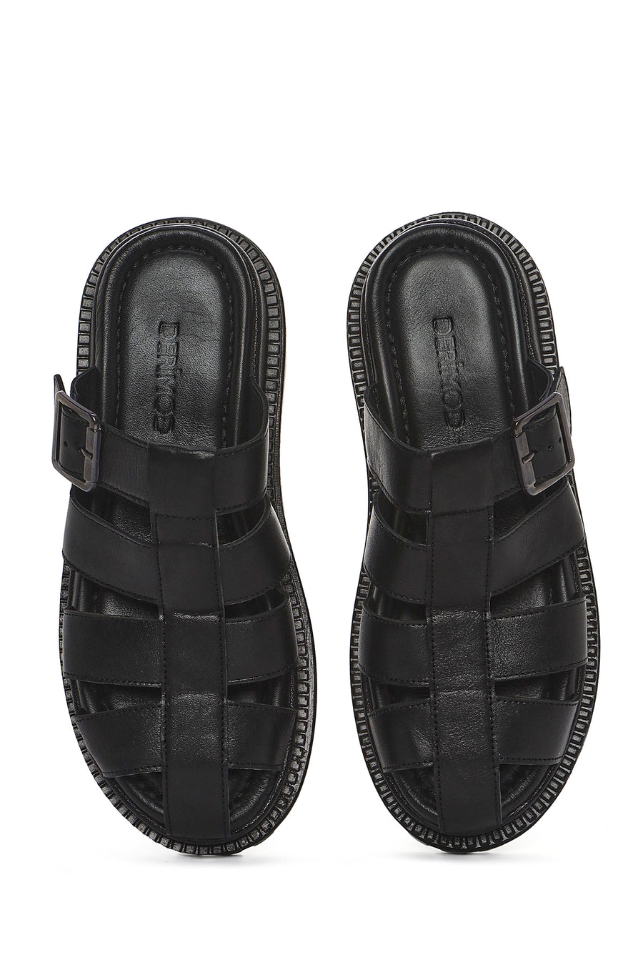 
Women's Black Thick Sole Leather Slippers
