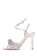 Women's Silver Stone Thin Heeled Leather Sandals | Derimod