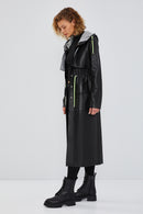 Rihanna Women's Black Hooded Leather Topcoat | Derimod