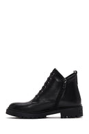 Women's Black Leather Zippered Boots | Derimod