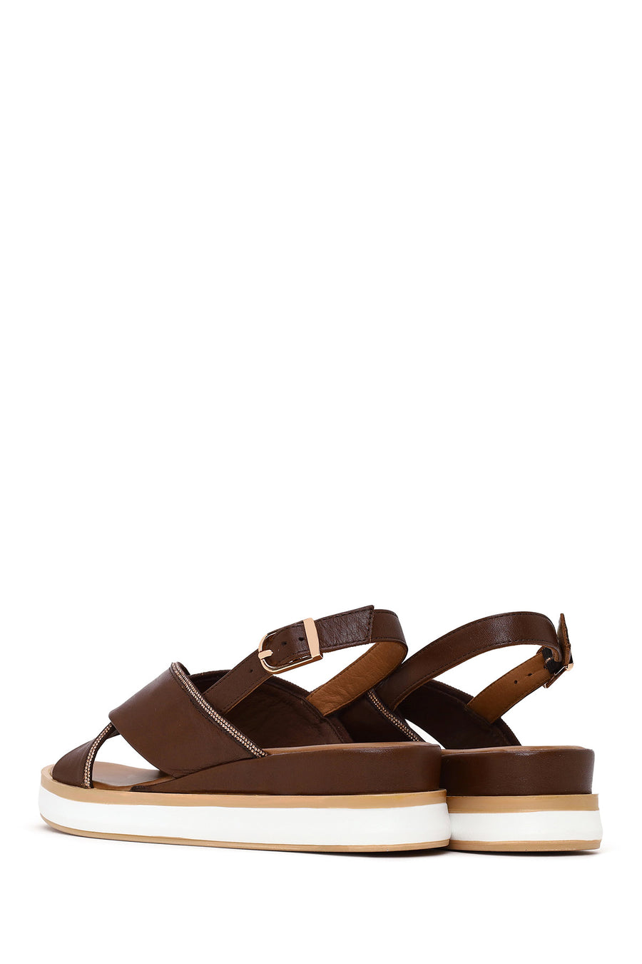 Woman Brown Wedge-Heel Leather Sandal