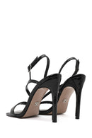 Women's Black Ankle Buckle High Thin Heel Patent Leather Sandals | Derimod