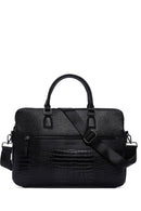 Men's Black Long Strap Leather Briefcase | Derimod