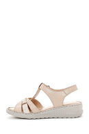 Women's Beige Ankle Strap Thick Soled Leather Comfort Sandals | Derimod