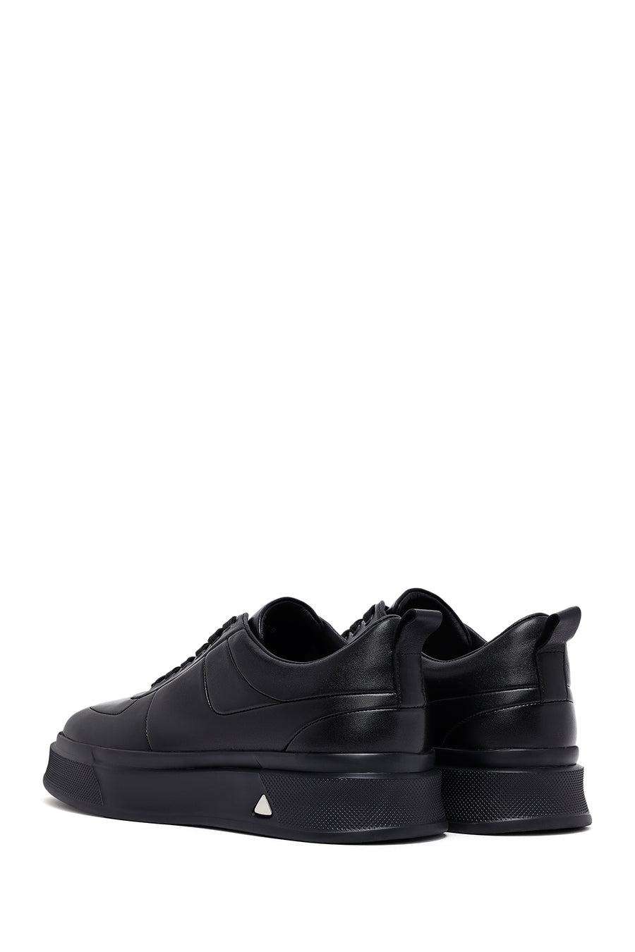 Erkek Siyah Bağcıklı Kalın Tabanlı Deri Sneaker