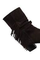 Woman Anthracite Thick-Heeled Suede Cowboy Boots | Derimod