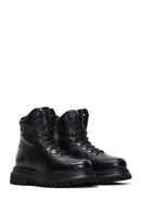 Women's Black Leather Flat Boots | Derimod