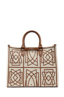 Women's Camel Long Strap Printed Fabric Handbag | Derimod