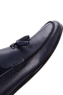 Men's Navy Blue Leather Tasseled Loafer | Derimod