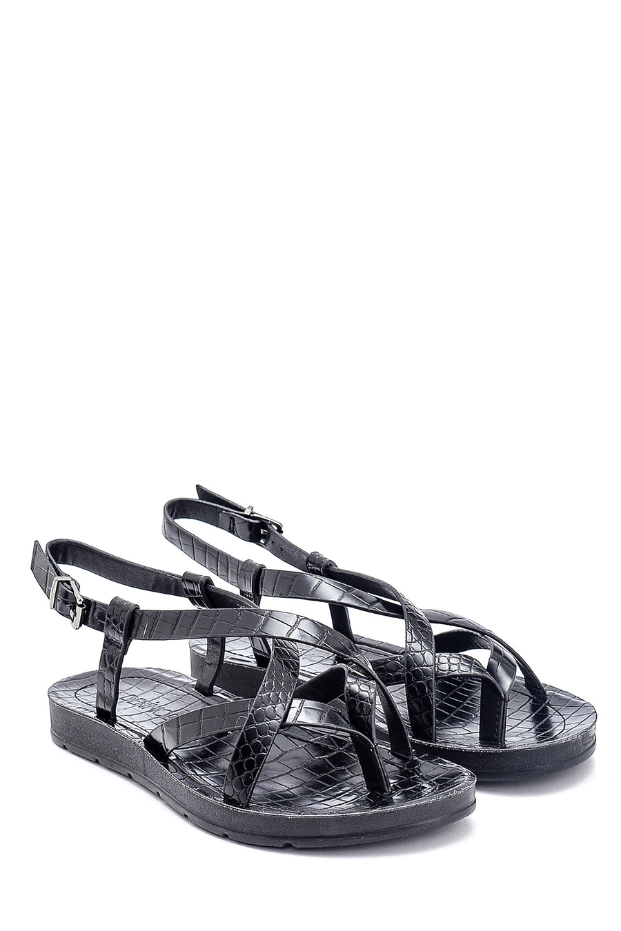 Kadın Kroko Baskılı Casual Sandalet