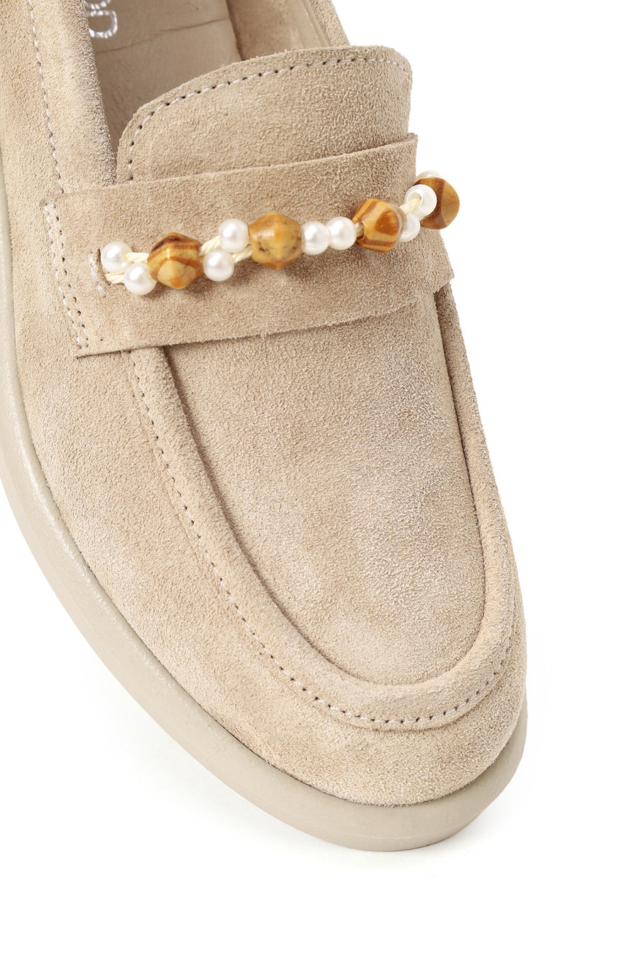 Woman Beige Beaded Suede Loafer