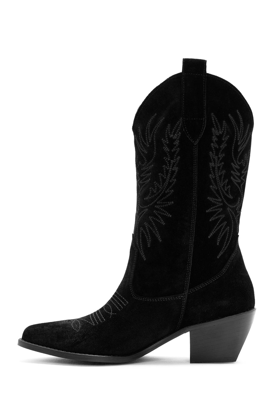 Women's Black Suede Leather Heeled Cowboy Boots