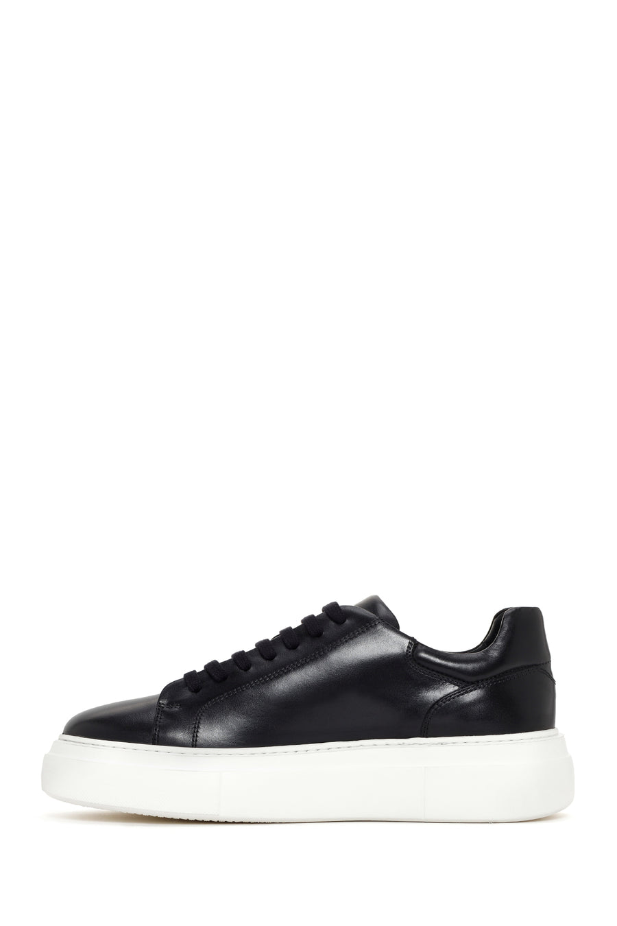 Men's Black Lace-up Thick-Sole Leather Sneaker