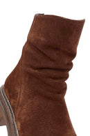 Women's Brown Zippered Suede Leather Boots | Derimod