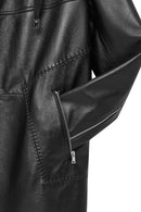 Selena Women's Black Hooded Leather Coat | Derimod