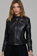 Sonia Women's Black Short Leather Jacket | Derimod