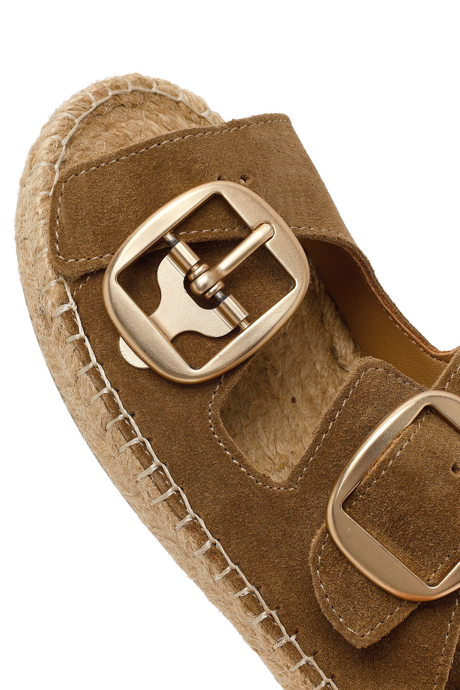 Women's Brown Buckled Suede Leather Espadrille Slippers