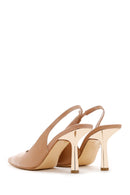 Women's Beige Metal Heeled Slingback Shoes | Derimod