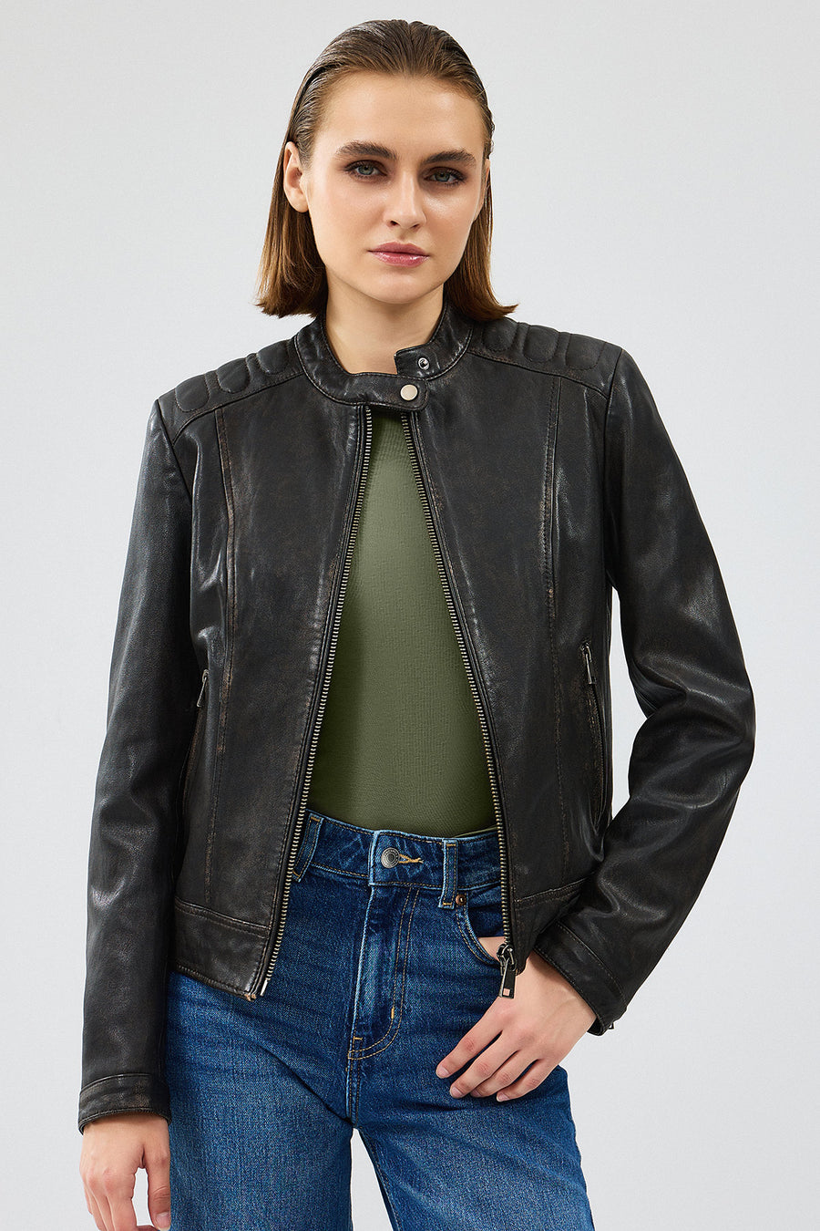 Weekend Women's Brown Vintage Leather Jacket 24WGM5229G6 | Derimod