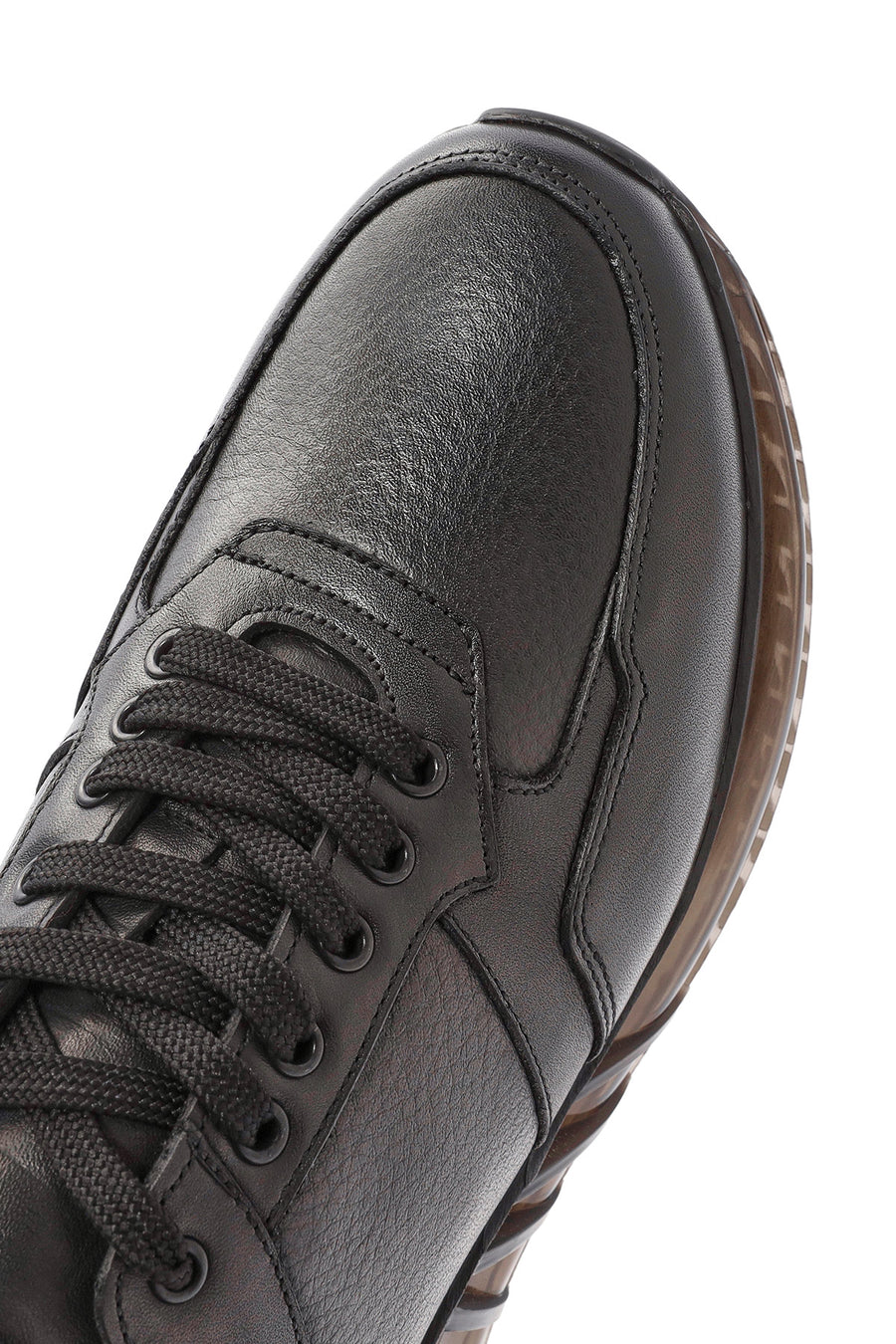 Erkek Siyah Bağcıklı Deri Casual Sneaker
