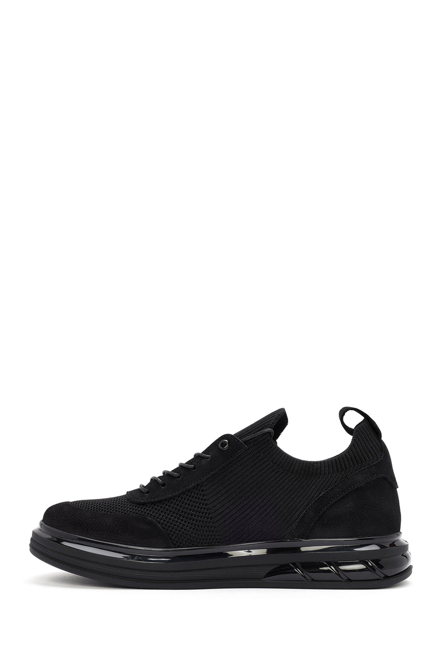 Men's Black Thick Sole Lace Up Fabric Sneaker