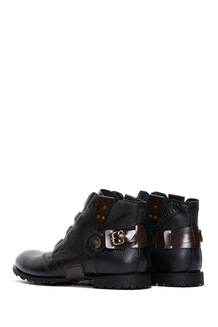 Men's Black Leather Flat Boots