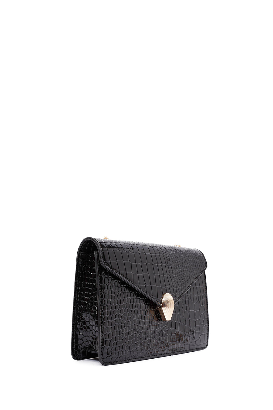 Women's Black Long Strap Crocodile Crossbody Bag