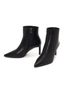 Woman Black Zip Closure Stiletto Heel Leather Boots | Derimod