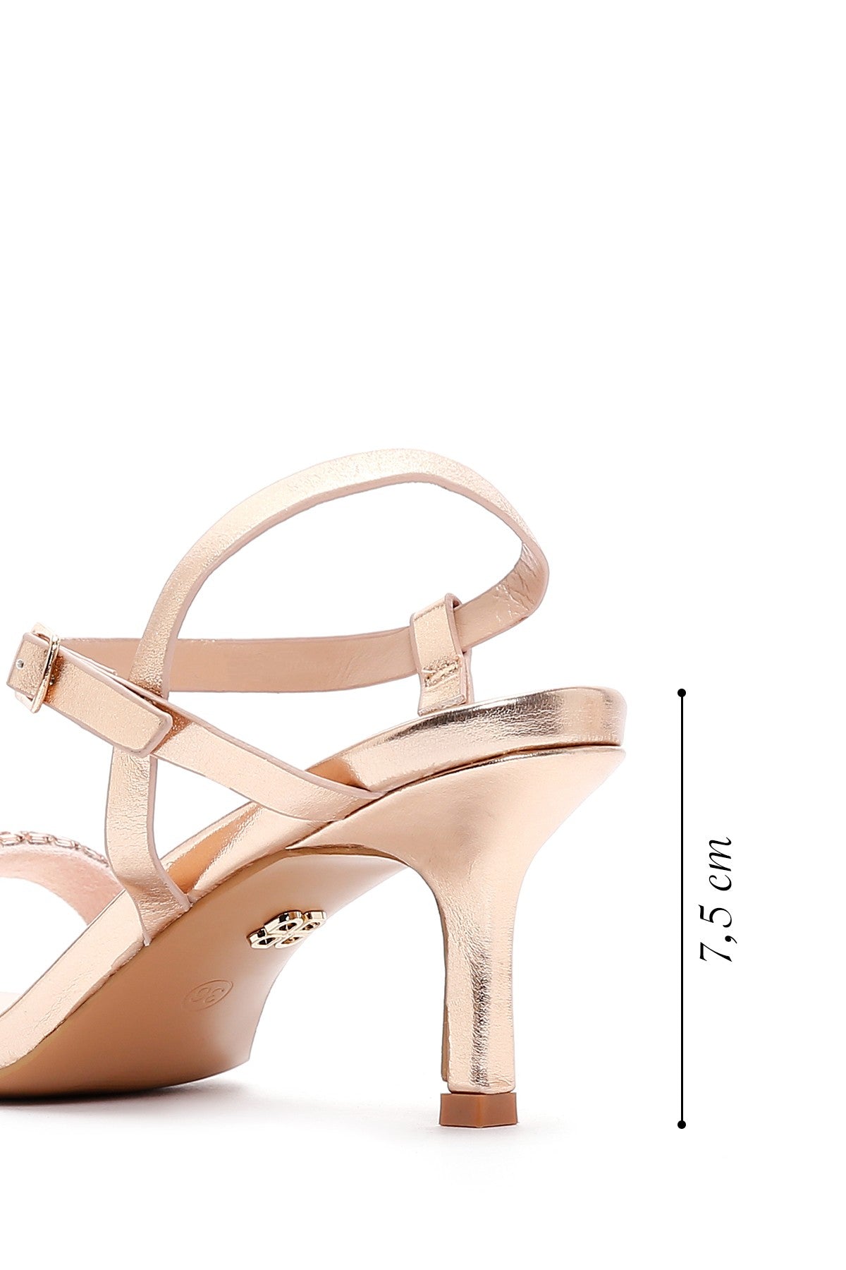 Kadın Pembe Altın Taşlı Topuklu Sandalet