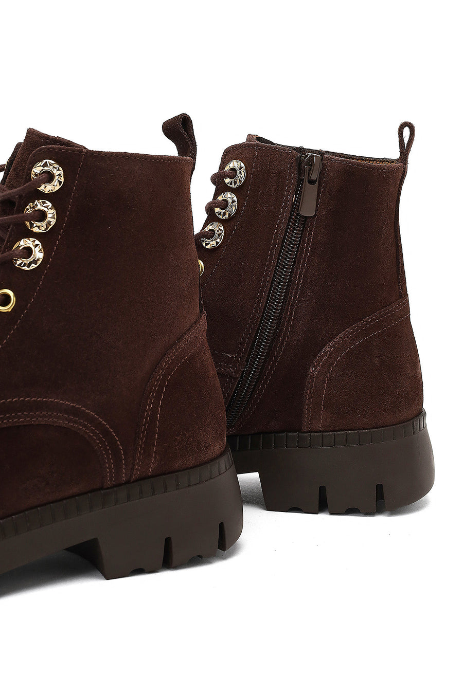 Women's Brown Zippered Thick-Soled Suede Leather Combat Boots