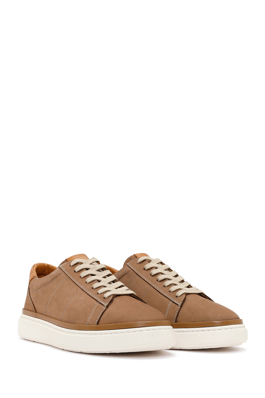 Male Beige Lace-up Nubuck Leather Sneaker