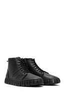 Men's Black Zippered Lace-Up Leather Boots | Derimod